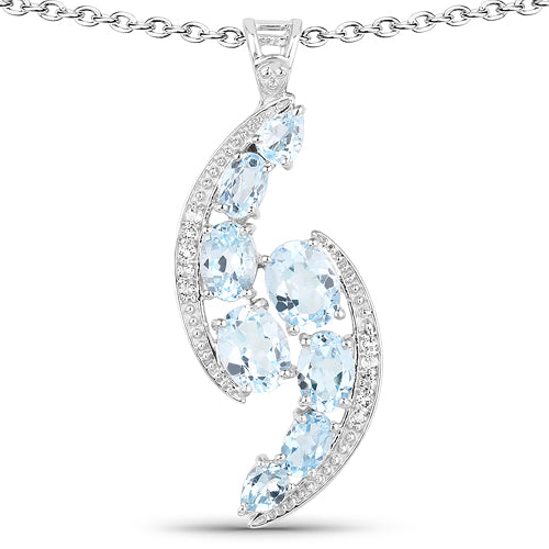 Pendentif en argent sterling avec topaze bleue et topaze blanche de 7,27 carats