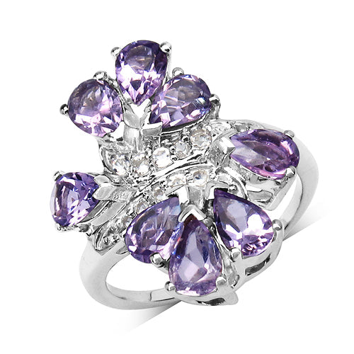 3.08 Carat Genuine Amethyst & White Topaz Sterling Silver Ring