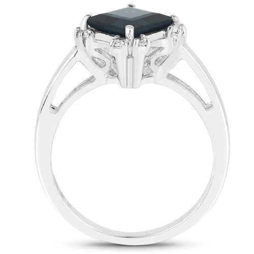 Bague en argent sterling avec topaze bleue de Londres et topaze blanche de 1,99 carat