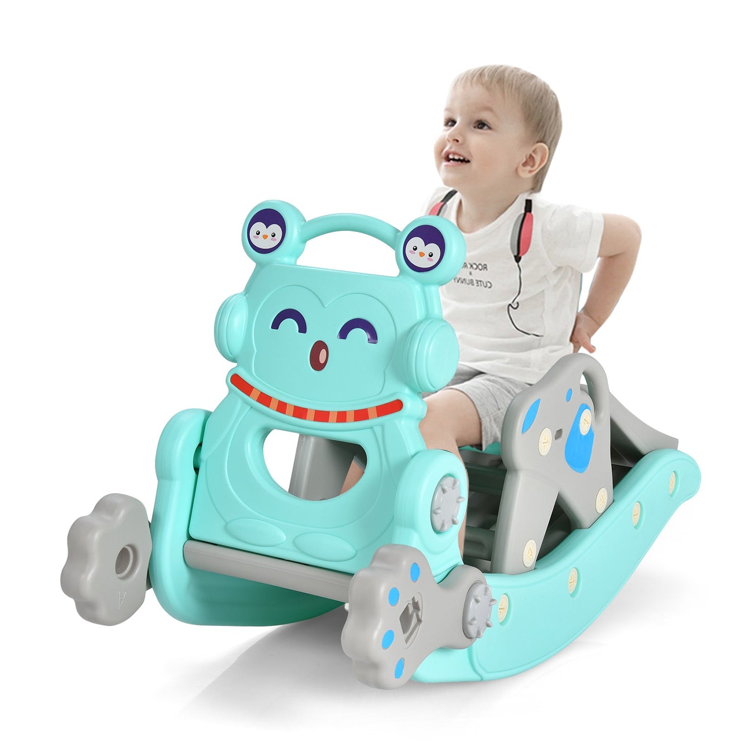 Ensemble de cheval à bascule et toboggan 4-en-1 pour enfants - Bleu