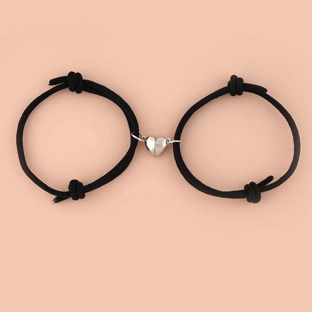 Ensemble de Bracelets Magnétiques en Cœur pour Couples - Cadeau Ajustable