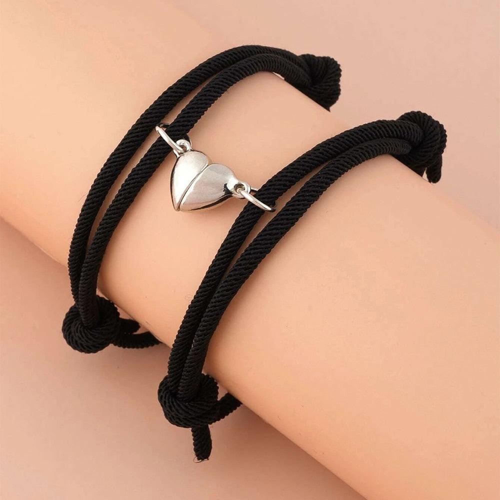 Ensemble de Bracelets Magnétiques en Cœur pour Couples - Cadeau Ajustable