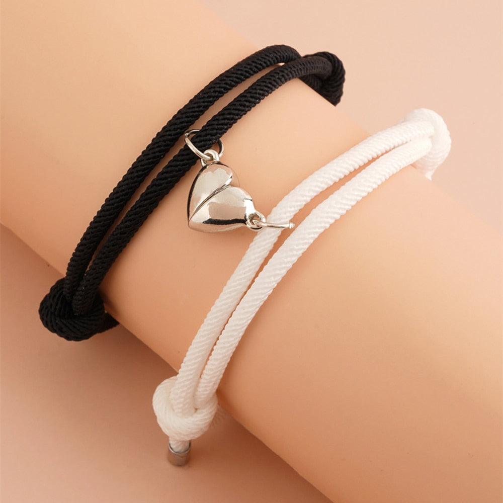 Ensemble de Bracelets Magnétiques en Cœur pour Couples - Cadeau Ajustable