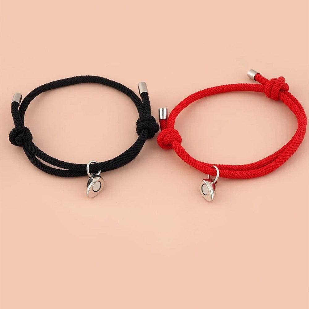 Ensemble de Bracelets Magnétiques en Cœur pour Couples - Cadeau Ajustable