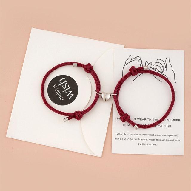 Ensemble de Bracelets Magnétiques en Cœur pour Couples - Cadeau Ajustable