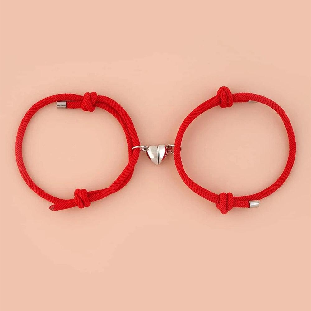 Ensemble de Bracelets Magnétiques en Cœur pour Couples - Cadeau Ajustable