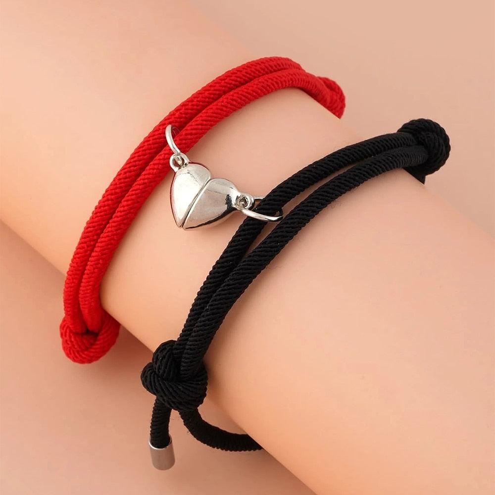 Ensemble de Bracelets Magnétiques en Cœur pour Couples - Cadeau Ajustable