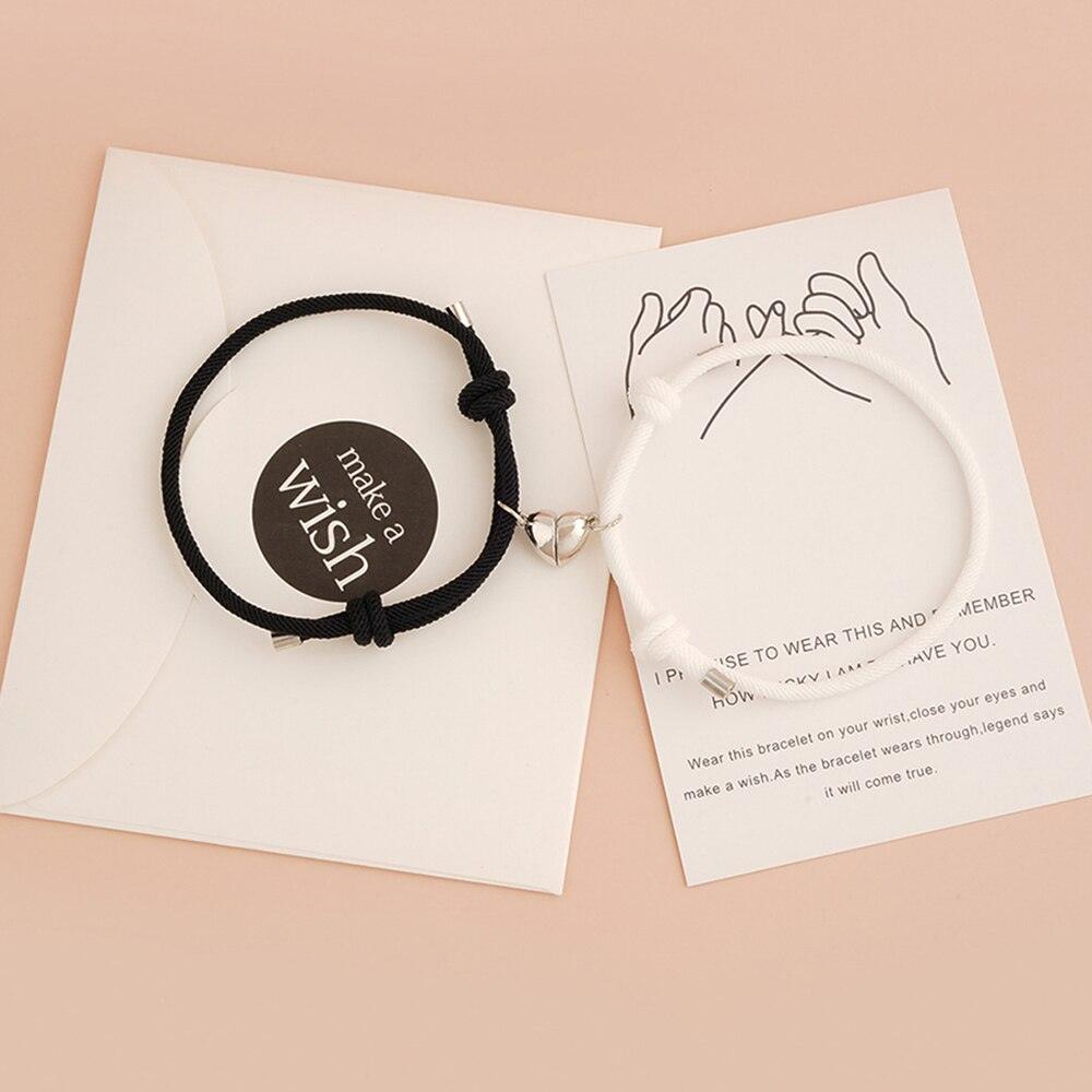 Ensemble de Bracelets Magnétiques en Cœur pour Couples - Cadeau Ajustable