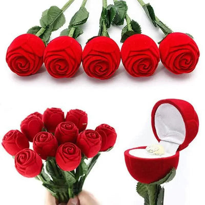 Elegant Red Rose Jewelry Box for Rings and Earrings