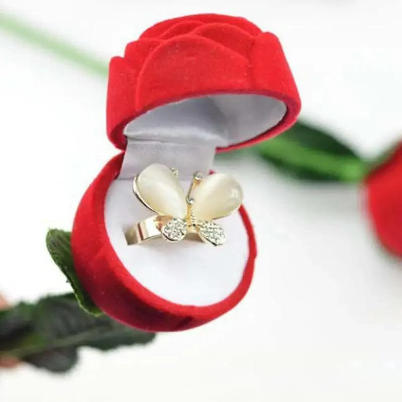 Elegant Red Rose Jewelry Box for Rings and Earrings