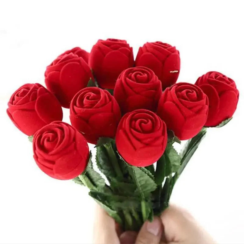 Elegant Red Rose Jewelry Box for Rings and Earrings