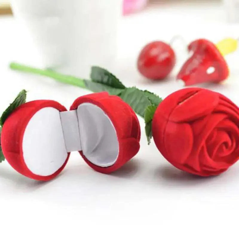 Elegant Red Rose Jewelry Box for Rings and Earrings