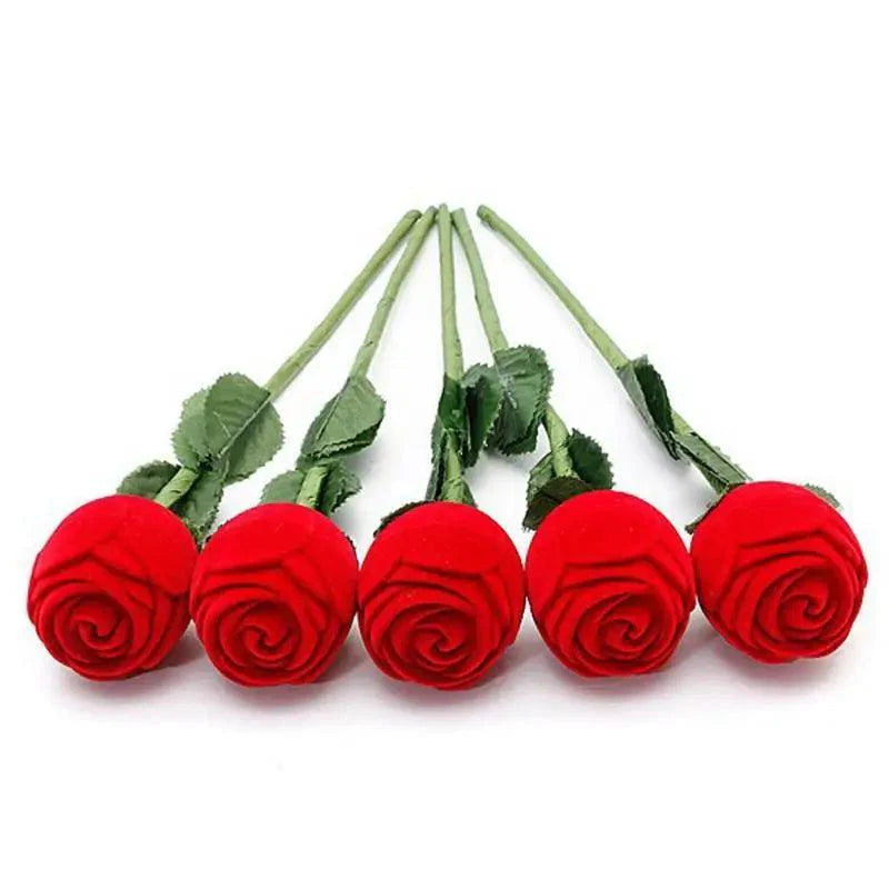 Elegant Red Rose Jewelry Box for Rings and Earrings
