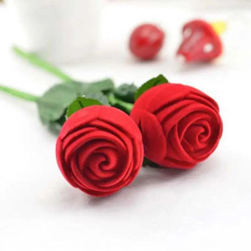 Elegant Red Rose Jewelry Box for Rings and Earrings
