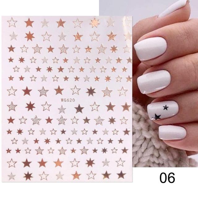 Rose Gold Star 3D Nail Art Stickers for DIY Manicures
