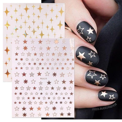 Rose Gold Star 3D Nail Art Stickers for DIY Manicures