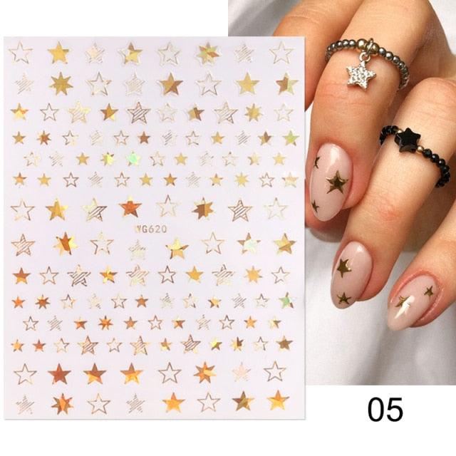 Rose Gold Star 3D Nail Art Stickers for DIY Manicures