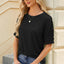 Round Neck Buttoned Short Sleeve T-Shirt - Korvel