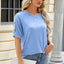 Round Neck Buttoned Short Sleeve T-Shirt - Korvel