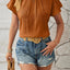 Round Neck Keyhole Cap Sleeve T-Shirt - Korvel