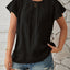 Round Neck Keyhole Cap Sleeve T-Shirt - Korvel