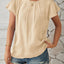Round Neck Keyhole Cap Sleeve T-Shirt - Korvel