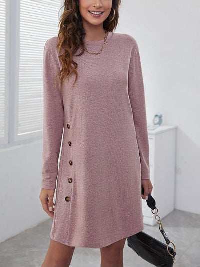 Elegant Round Neck Long Sleeve Mini Dress