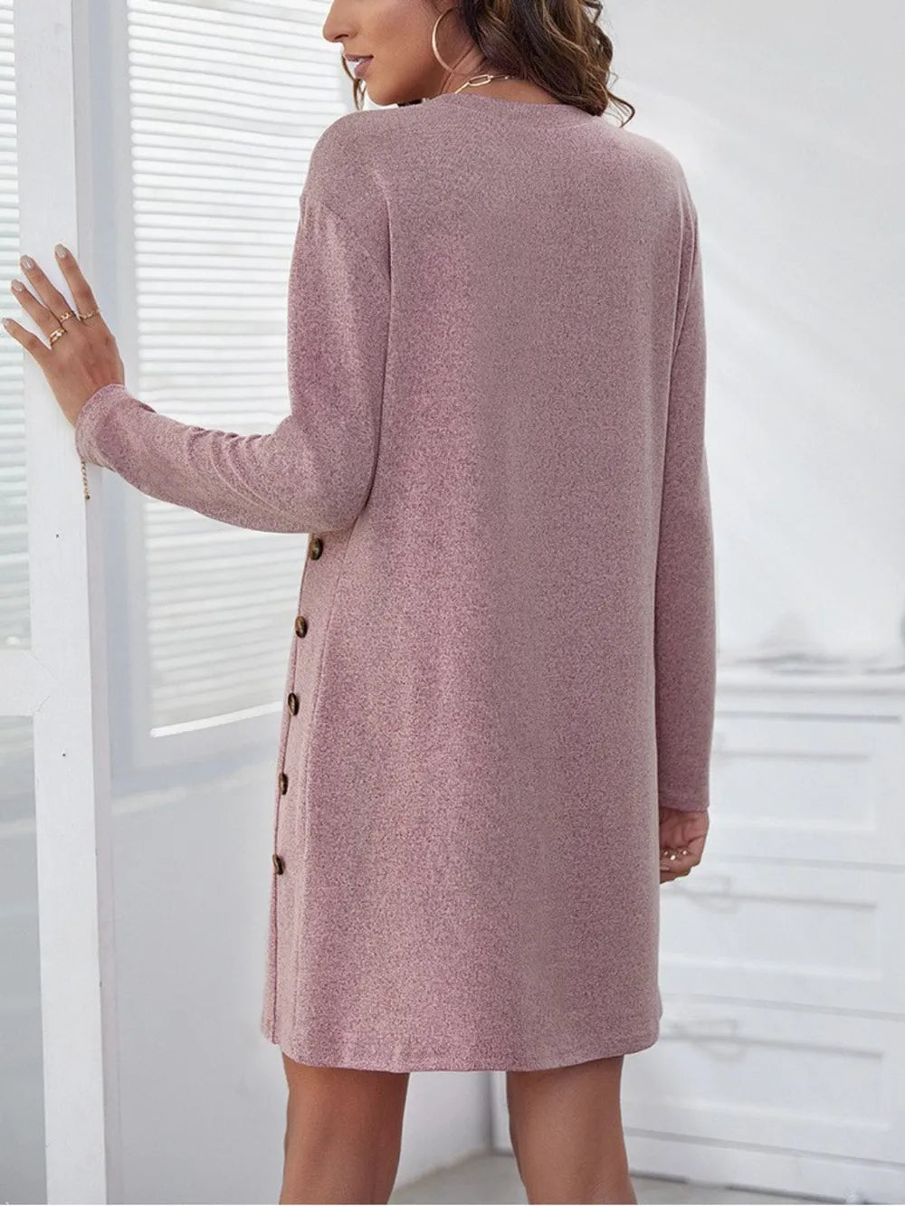 Elegant Round Neck Long Sleeve Mini Dress