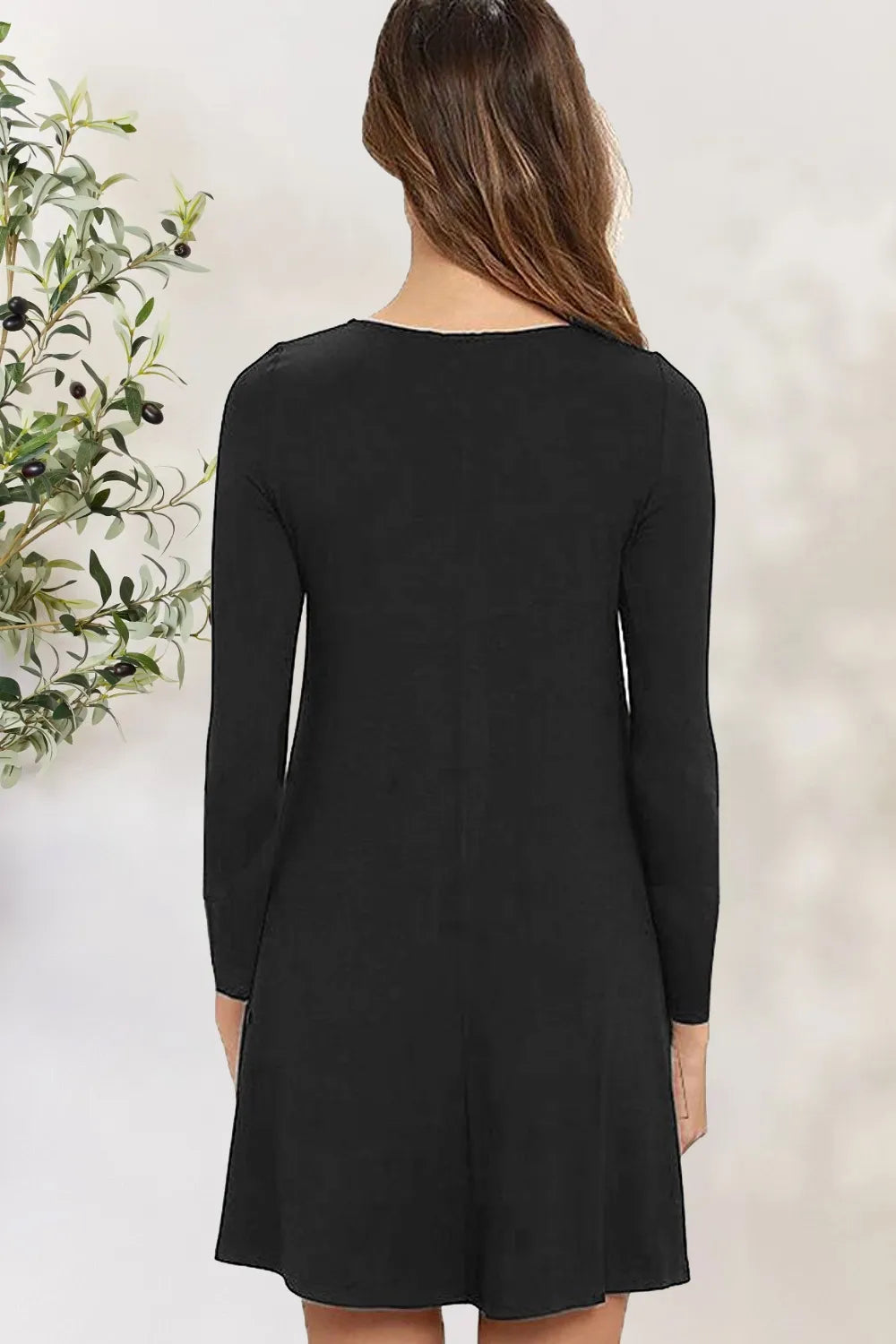 Round Neck Long Sleeve Mini Dress - Korvel