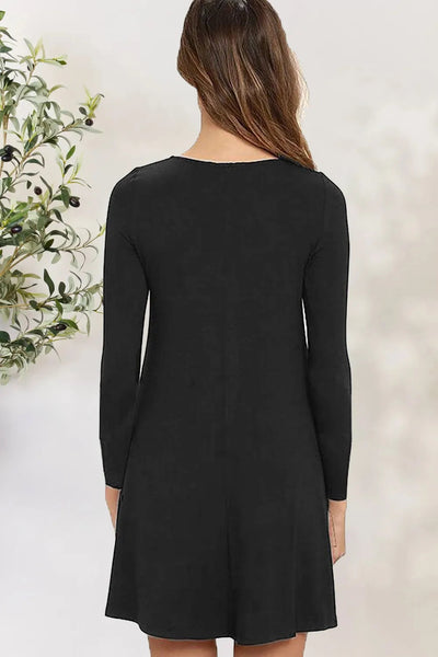 Round Neck Long Sleeve Mini Dress - Korvel