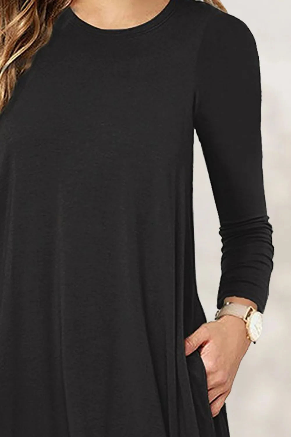 Round Neck Long Sleeve Mini Dress - Korvel