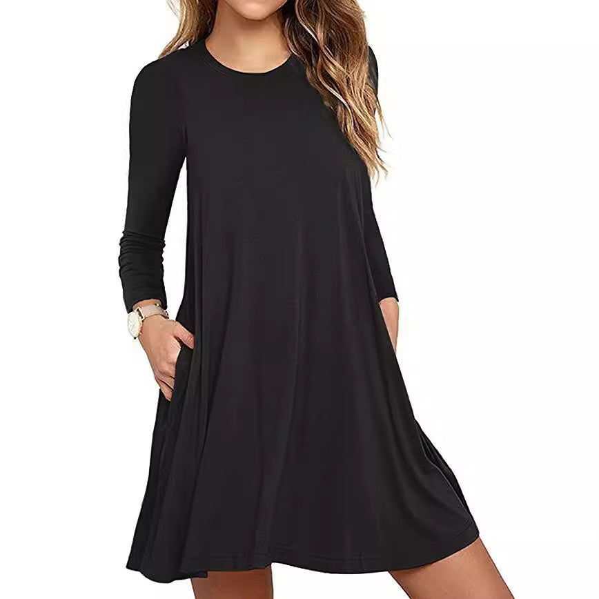 Round Neck Long Sleeve Mini Dress - Korvel