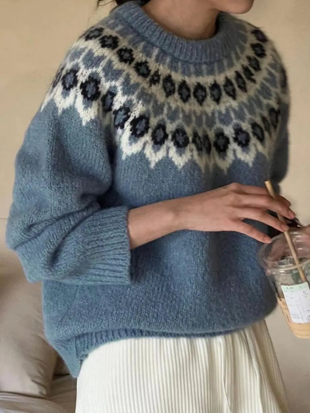 Round Neck Long Sleeve Sweater - Korvel