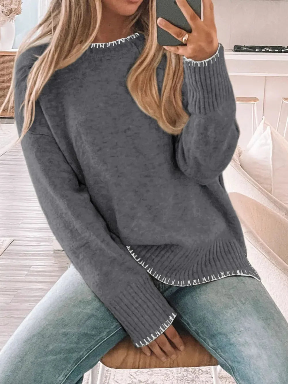 Round Neck Long Sleeve Sweater - Korvel