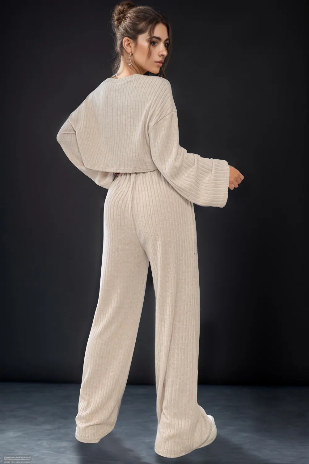 Round Neck Long Sleeve Top and Pants Set - Korvel