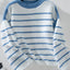 Round neck loose black and white striped pullover long sleeved knitted sweater for women - Korvel