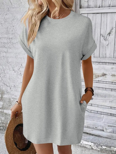 Elegant Round Neck Short Sleeve Mini Dress