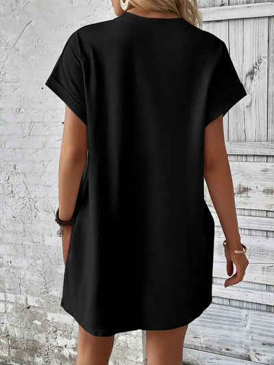 Elegant Round Neck Short Sleeve Mini Dress