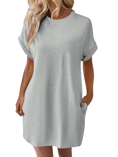 Elegant Round Neck Short Sleeve Mini Dress