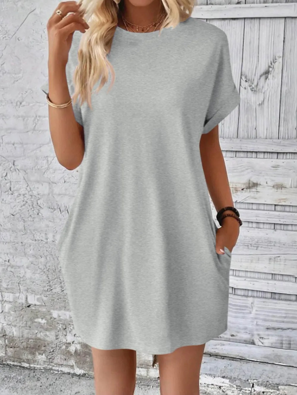 Elegant Round Neck Short Sleeve Mini Dress