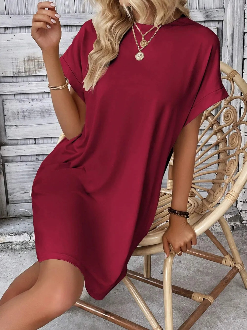 Elegant Round Neck Short Sleeve Mini Dress