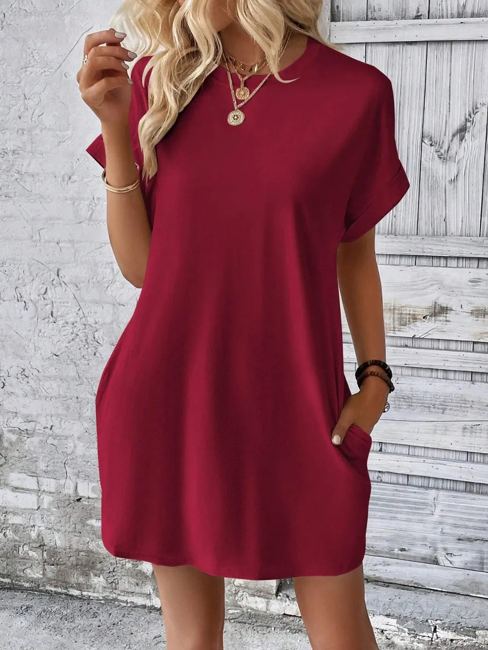 Elegant Round Neck Short Sleeve Mini Dress