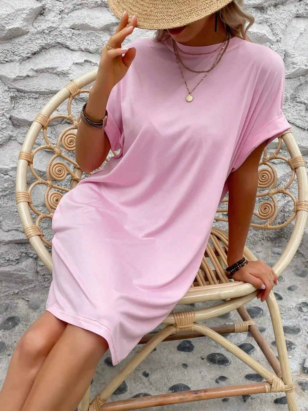 Elegant Round Neck Short Sleeve Mini Dress