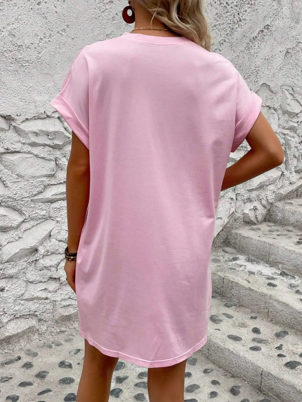 Elegant Round Neck Short Sleeve Mini Dress