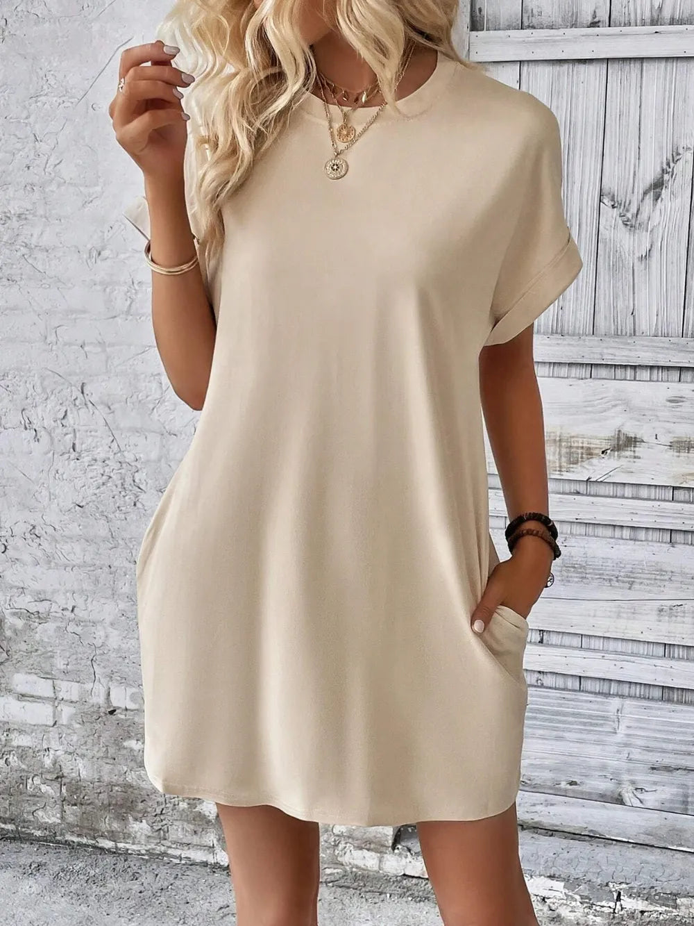 Elegant Round Neck Short Sleeve Mini Dress