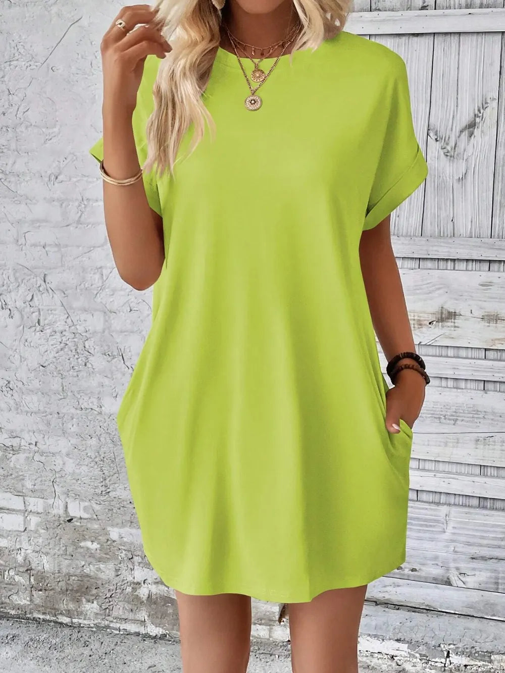Elegant Round Neck Short Sleeve Mini Dress