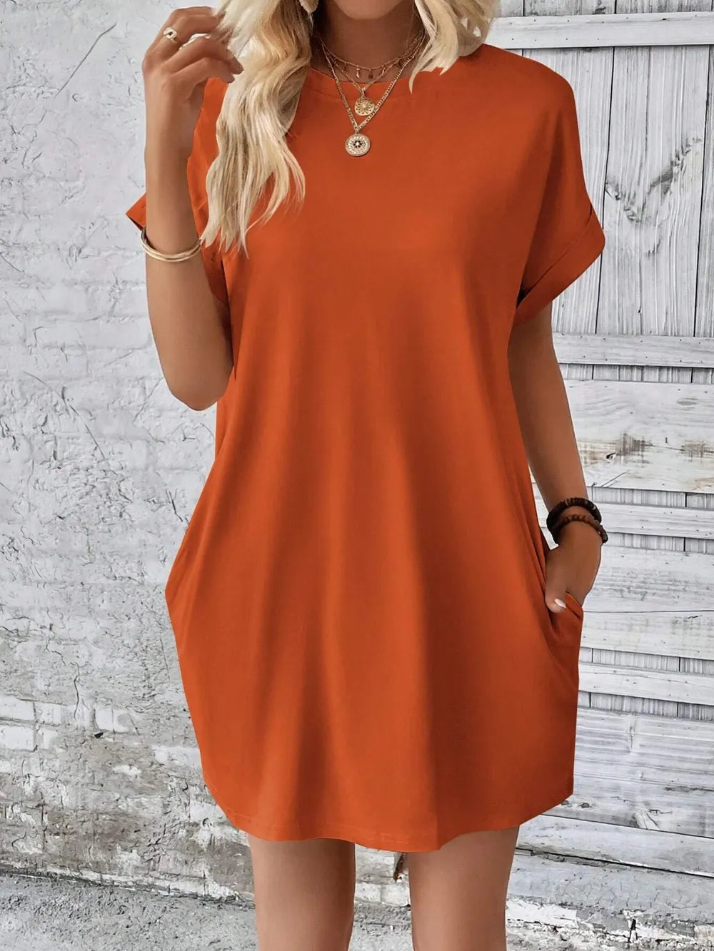 Elegant Round Neck Short Sleeve Mini Dress