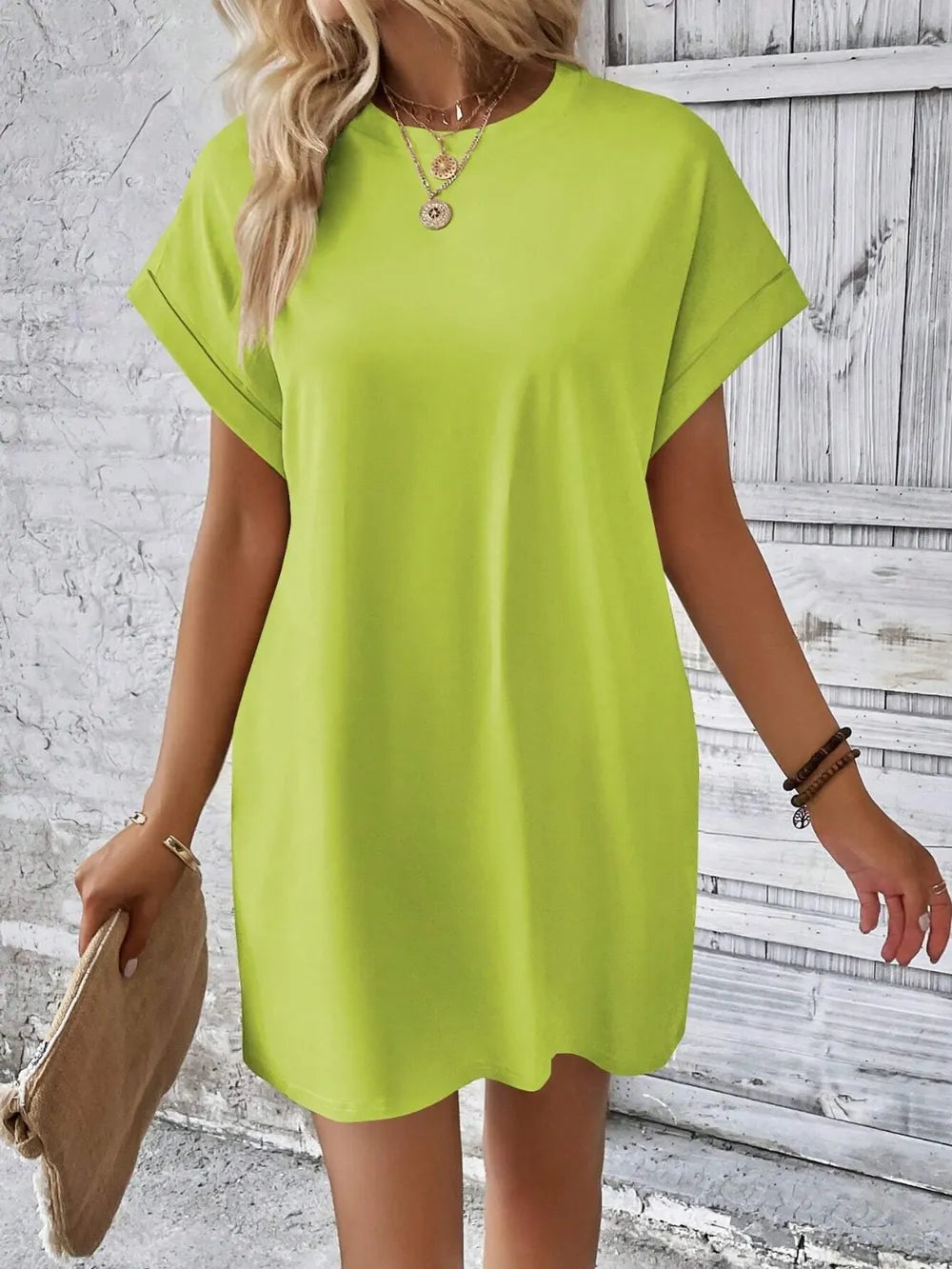 Elegant Round Neck Short Sleeve Mini Dress