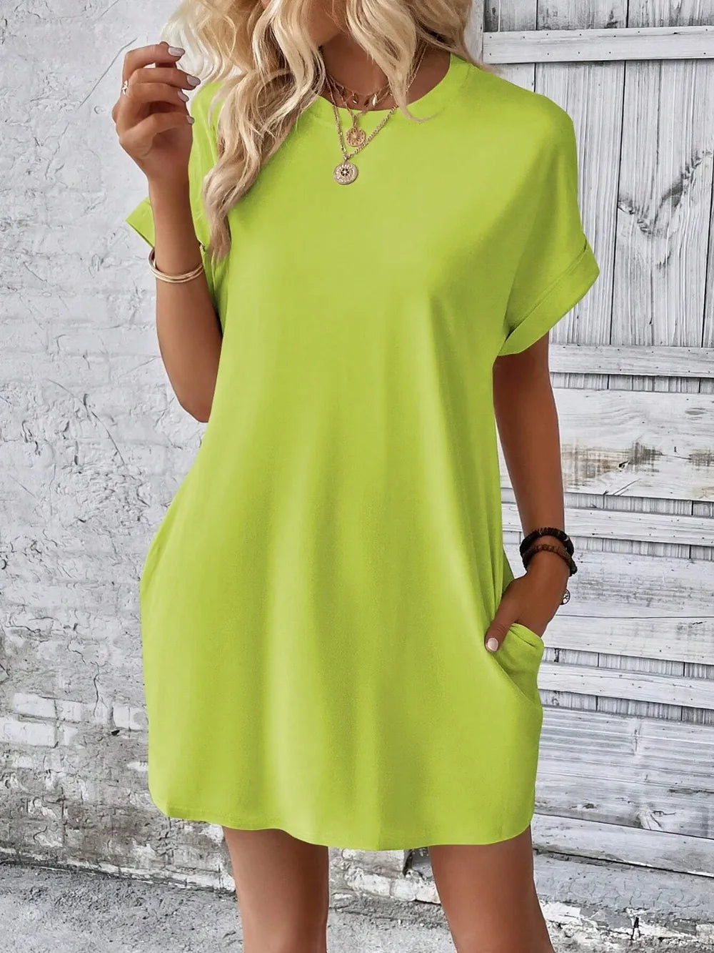 Elegant Round Neck Short Sleeve Mini Dress