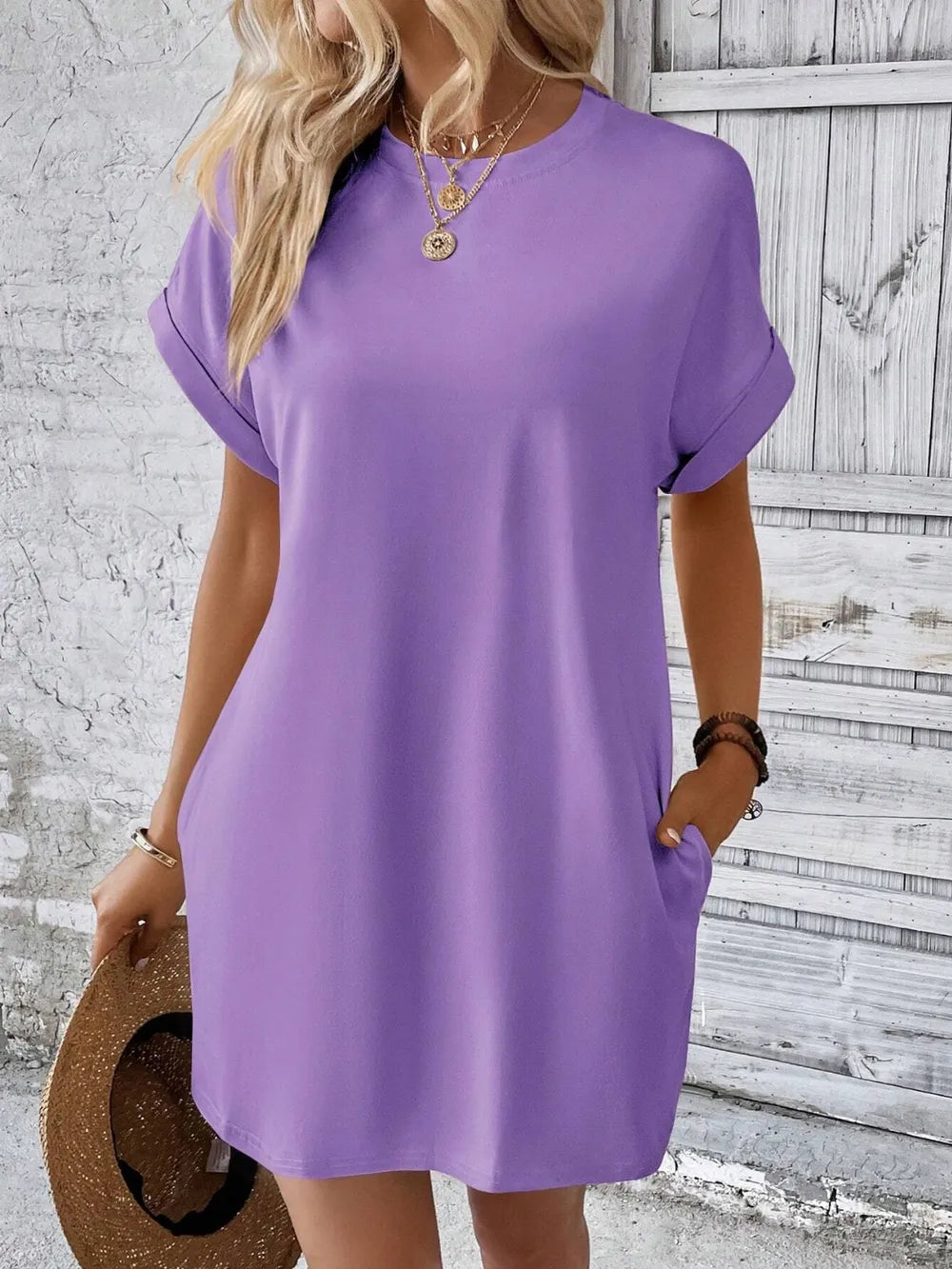 Elegant Round Neck Short Sleeve Mini Dress